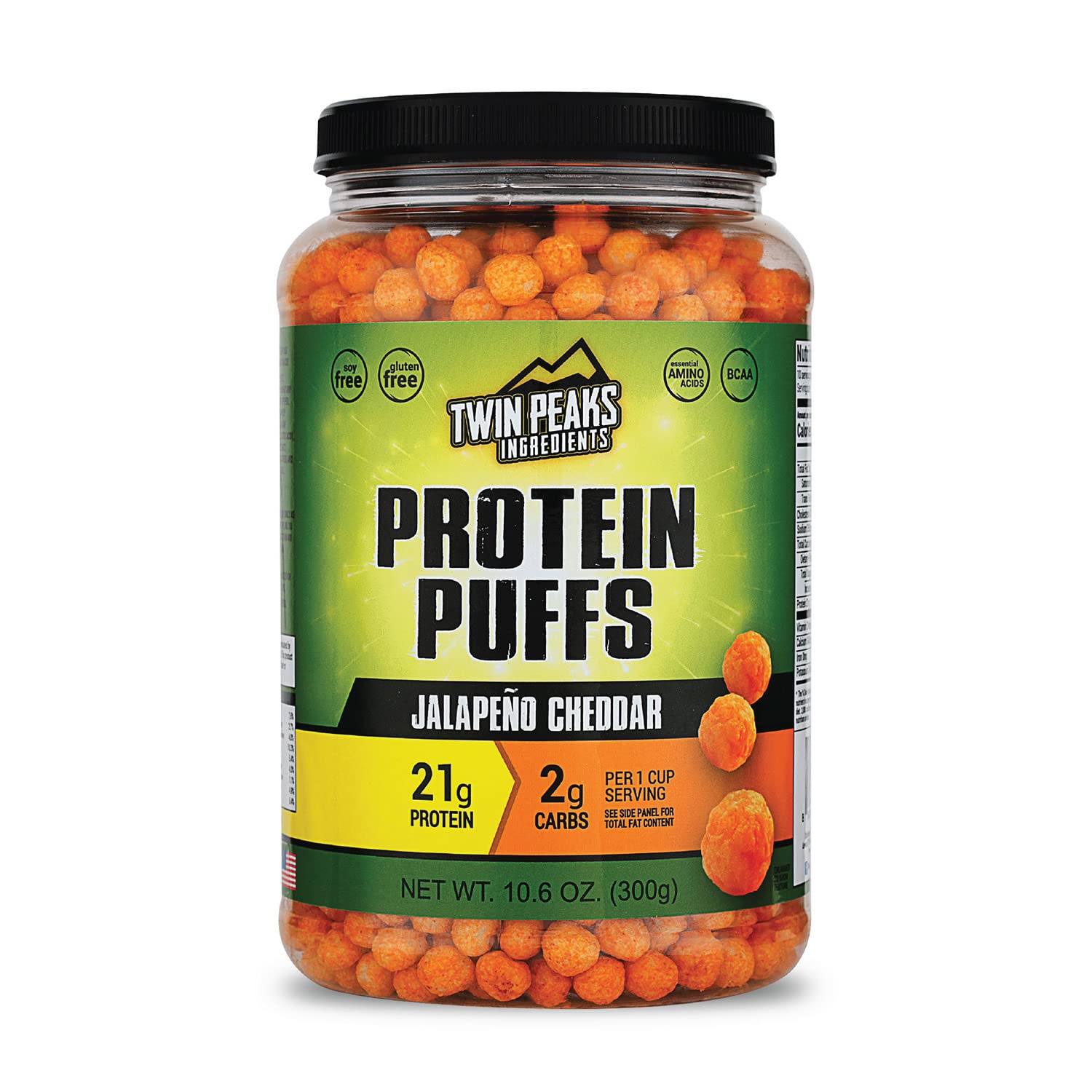 Twin Peaks Jalapeno Cheddar Protein Puffs - Low Carb & Keto Friendly (300g, 21g Protein, 2g Carbs)
