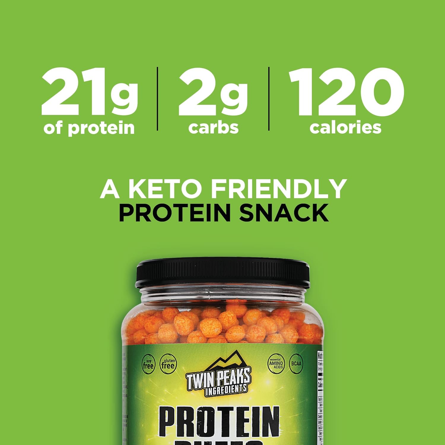 Twin Peaks Jalapeno Cheddar Protein Puffs - Low Carb & Keto Friendly (300g, 21g Protein, 2g Carbs)