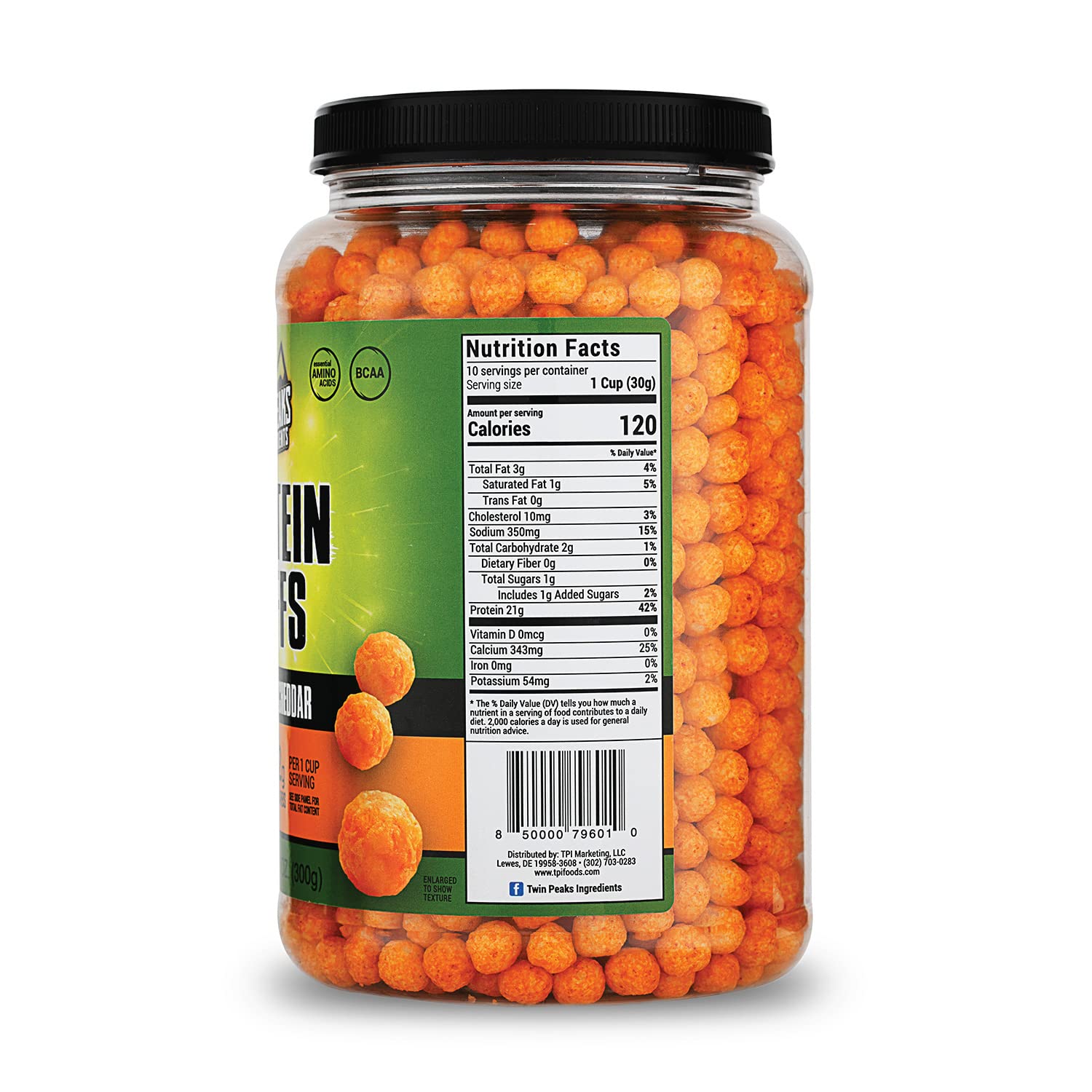 Twin Peaks Jalapeno Cheddar Protein Puffs - Low Carb & Keto Friendly (300g, 21g Protein, 2g Carbs)