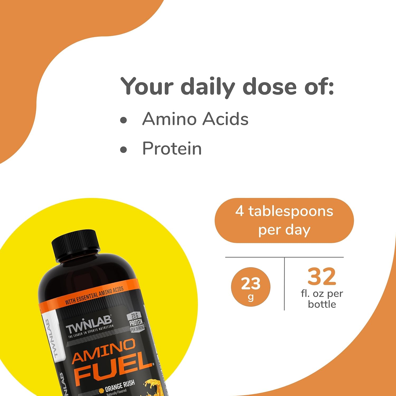 Twinlab Amino Fuel Energy Drink & Supplement - 32 fl oz, Orange Rush - Pre & Post-Workout Boost - BoostGo Australia