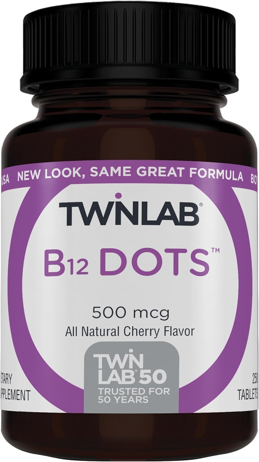 Twinlab B-12 Dots - Vitamin B12 Energy Production Support Supplements, 500 mcg, 250 Tablets