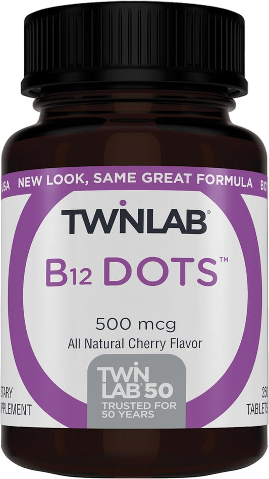 Twinlab B-12 Dots - Vitamin B12 Energy Production Support Supplements, 500 mcg, 250 Tablets