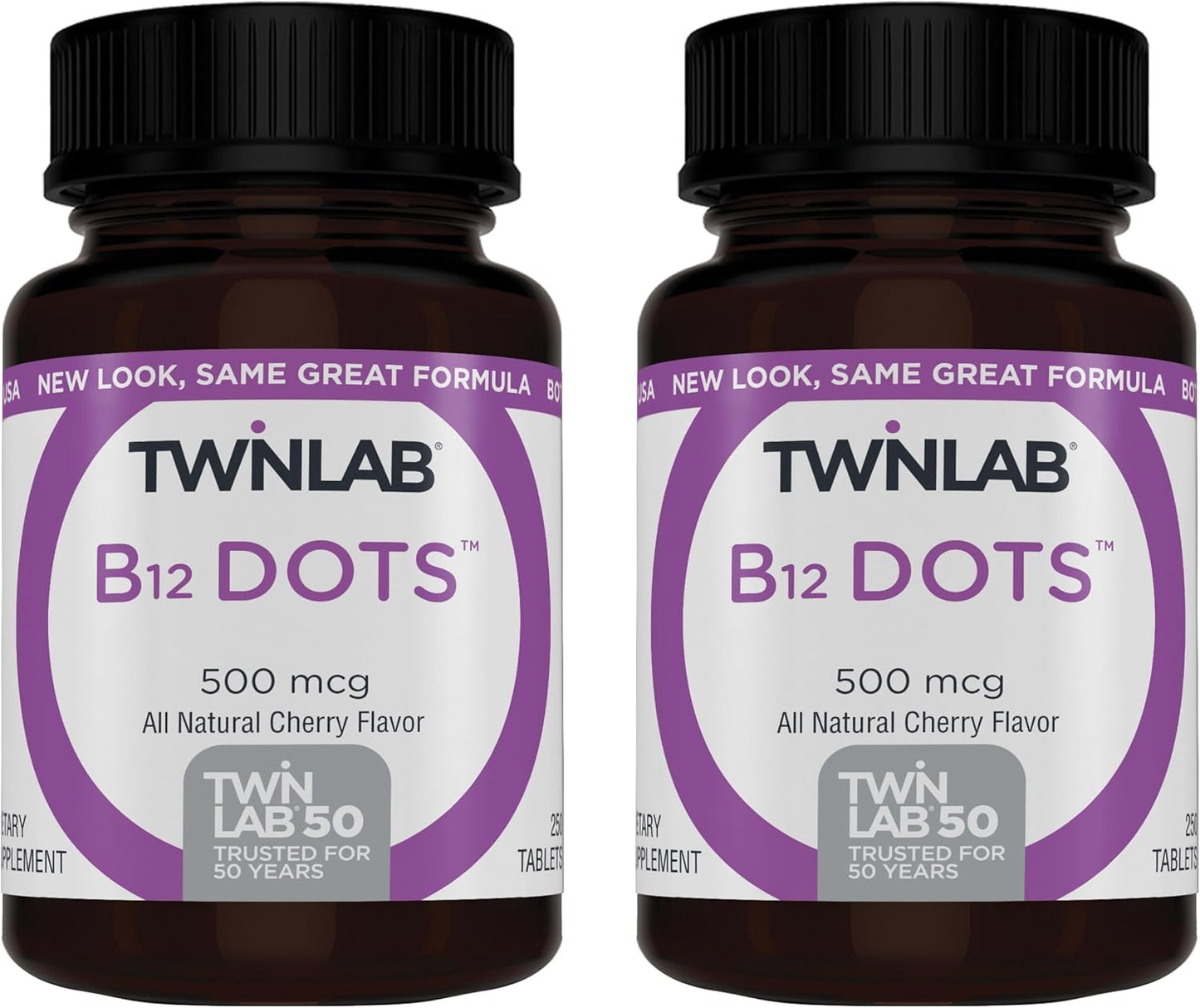 Twinlab B-12 Dots: Energy Production Support Vitamin B12 Supplements - 500 mcg, 250 Tablets (2 Pack)