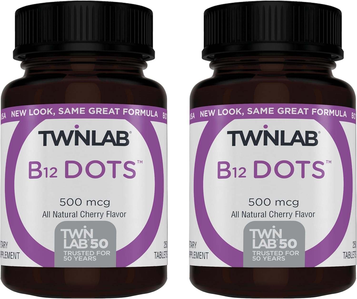 Twinlab B-12 Dots: Energy Production Support Vitamin B12 Supplements - 500 mcg, 250 Tablets (2 Pack)