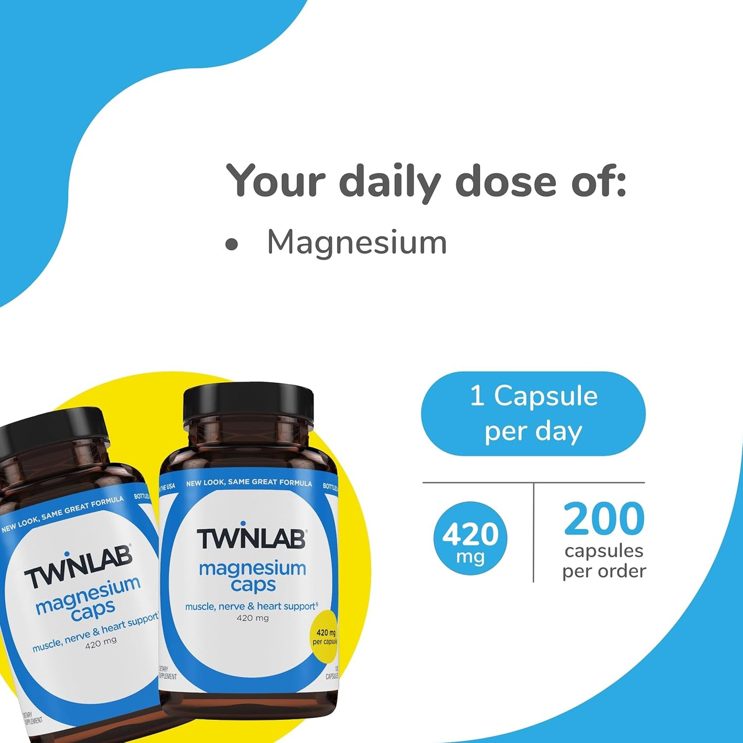 Twinlab High Absorption Magnesium Capsules for Leg Cramps Relief - 420 mg, 100 Count, 2 Pack - BoostGo Australia