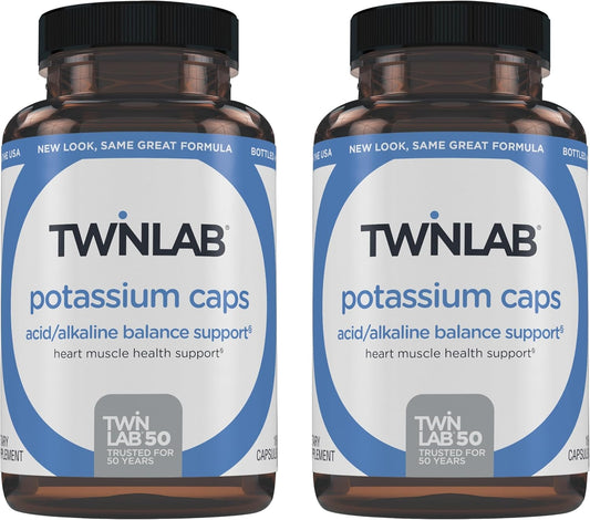 Twinlab Potassium Capsules - 360 Capsules, 99mg - Electrolyte Supplement for Muscle, Heart, and Tissue Health - Pack of 2 - BoostGo Australia