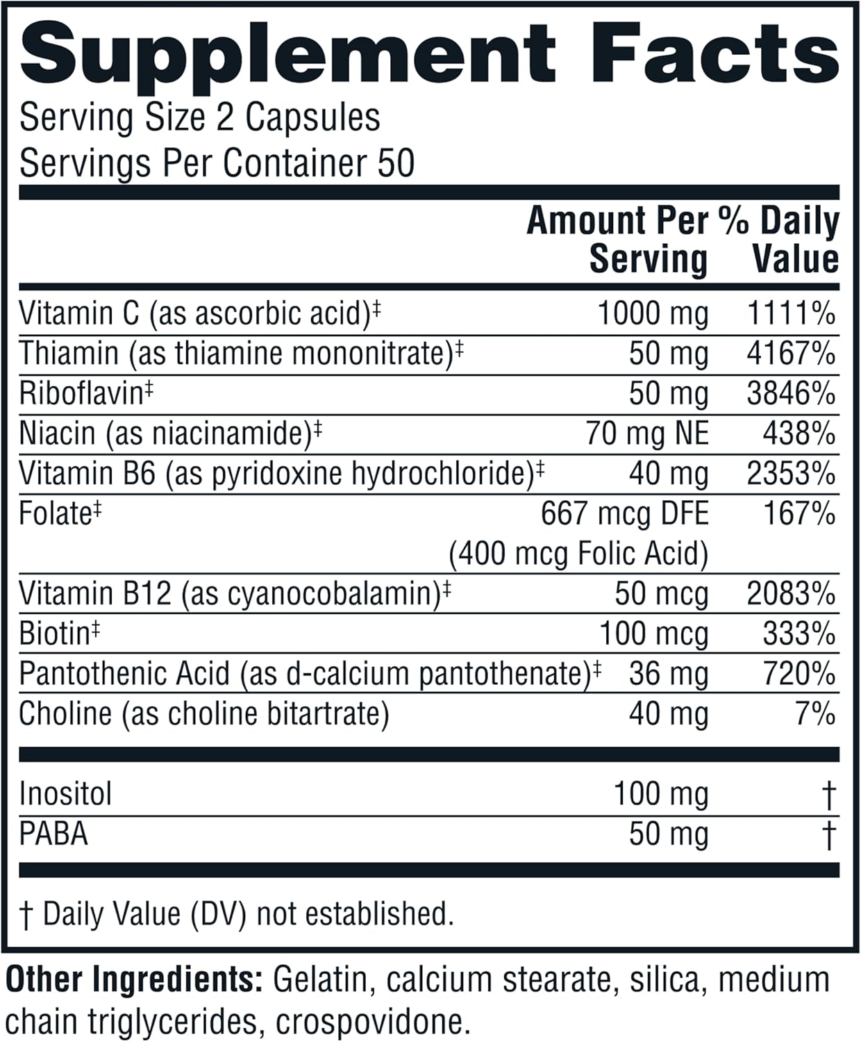 Twinlab Stress B-Complex Caps with Vitamin C - Energy Support Supplement - 100 Capsules x 2 Pack - B12, B6, B-Complex