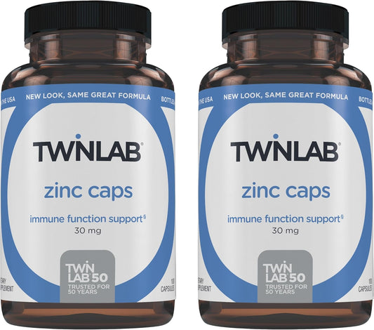 Twinlab Zinc Capsules - Immune Support Supplement with Zinc Picolinate & Gluconate - Pure Zinc for Skin, DNA, Metabolism - 30mg, 100 Capsules - 2 Pack - BoostGo Australia