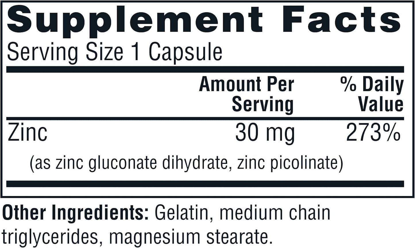 Twinlab Zinc Capsules - Immune Support Supplement with Zinc Picolinate & Gluconate - Pure Zinc for Skin, DNA, Metabolism - 30mg, 100 Capsules - 2 Pack - BoostGo Australia