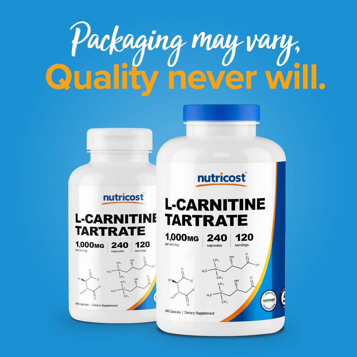 Two Bottles of Nutricost L-Carnitine Tartrate 500mg Capsules - 240 Capsules Total, 1000mg Per Serving