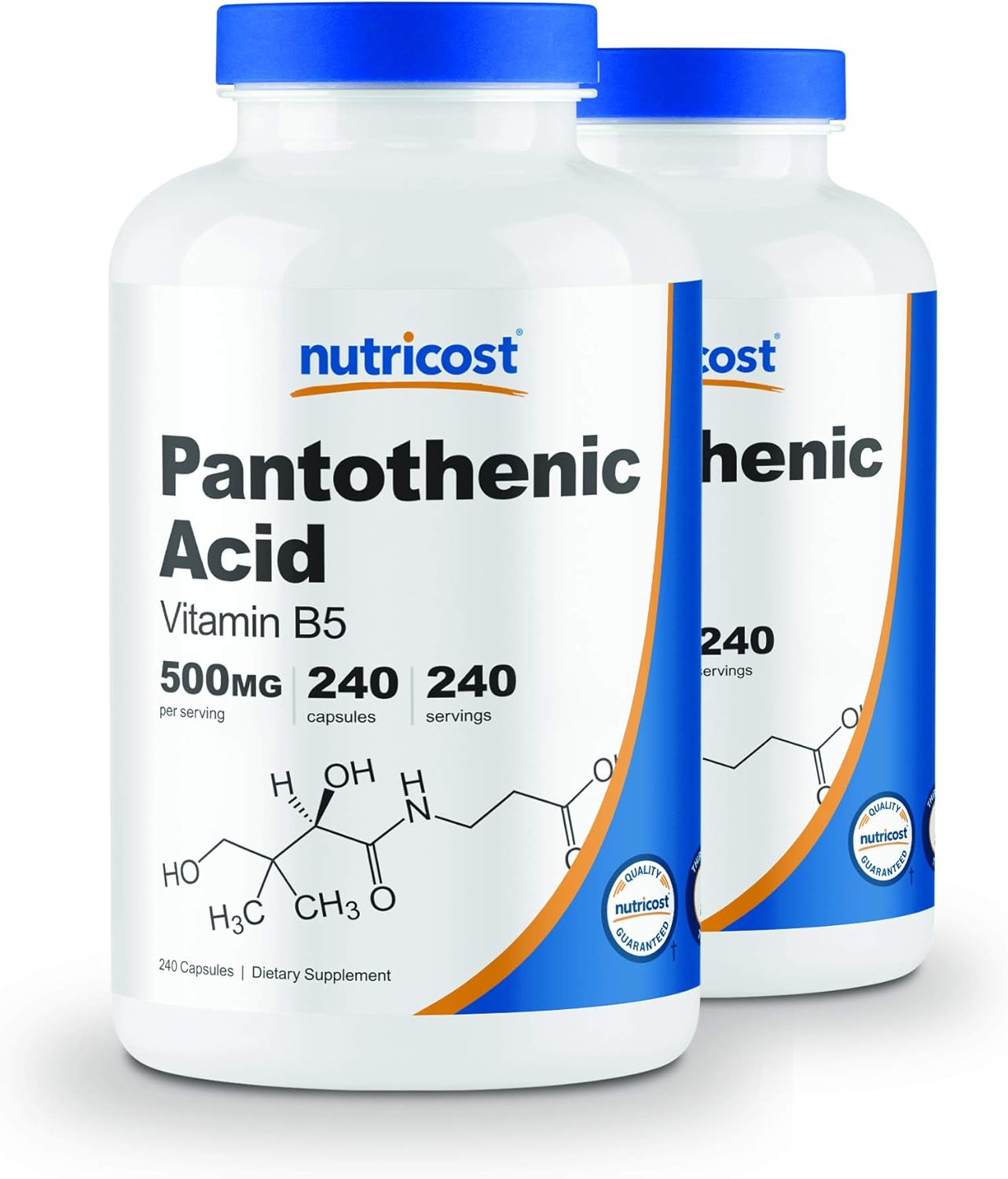 Two Bottles of Nutricost Pantothenic Acid (Vitamin B5) 500mg, 240 Capsules