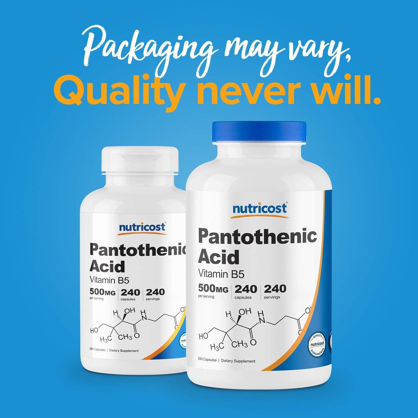 Two Bottles of Nutricost Pantothenic Acid (Vitamin B5) 500mg, 240 Capsules