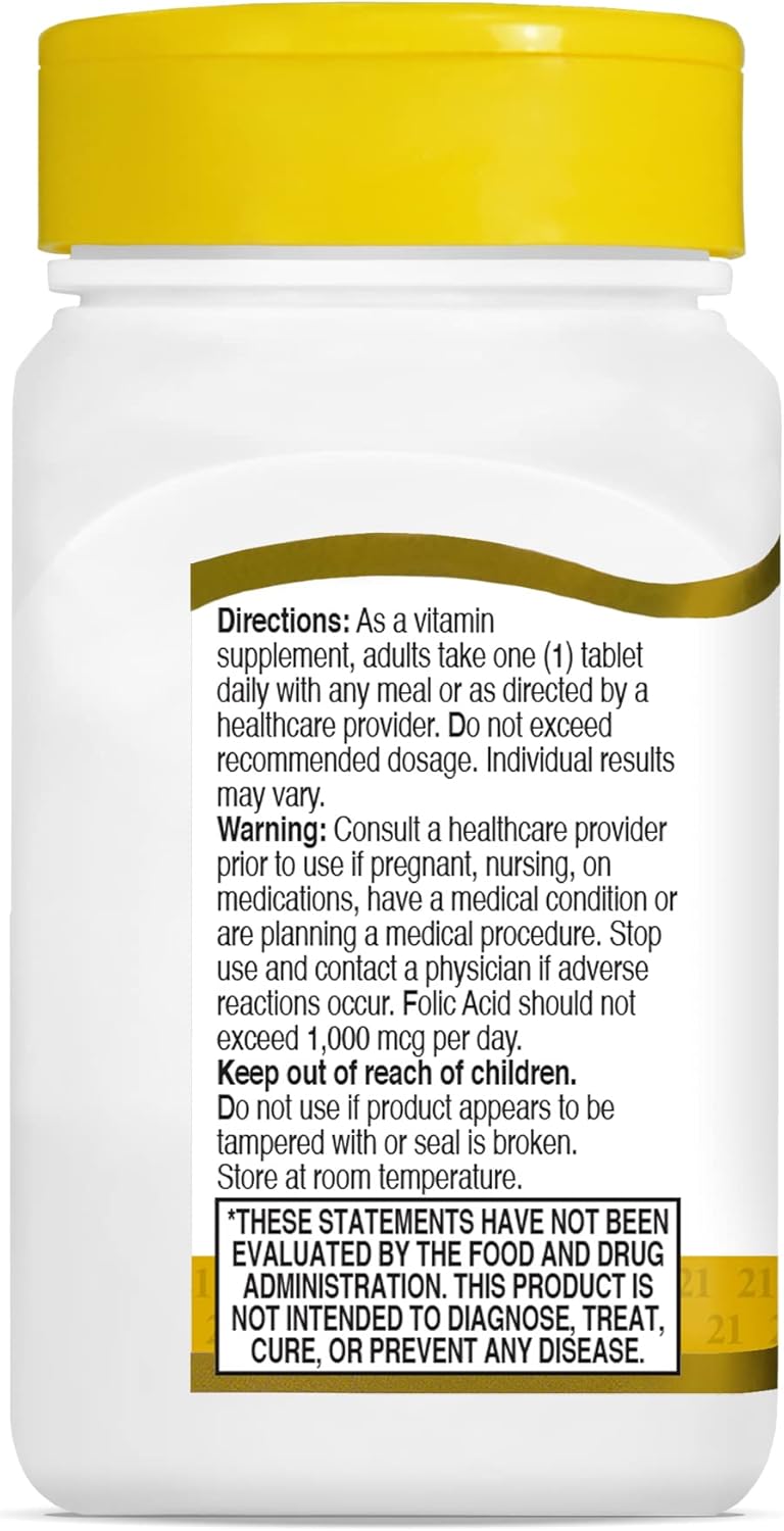 Two Packs of 21st Century Folic Acid 400 mcg Tablets, Total 500 Tablets, Supports Fetal Development, Energy Production