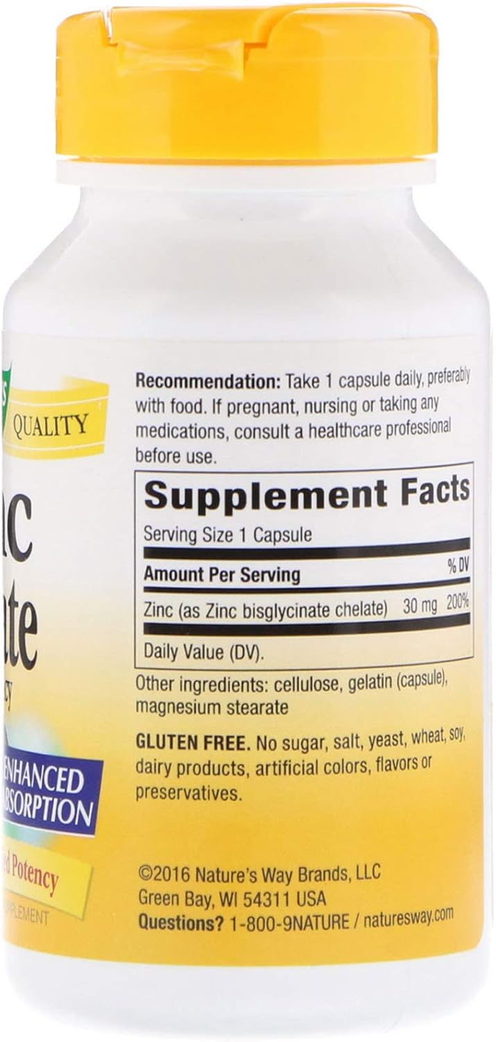 Two Packs of Nature's Way Zinc Chelate 30mg, 100 Count - High Quality Zinc Supplement