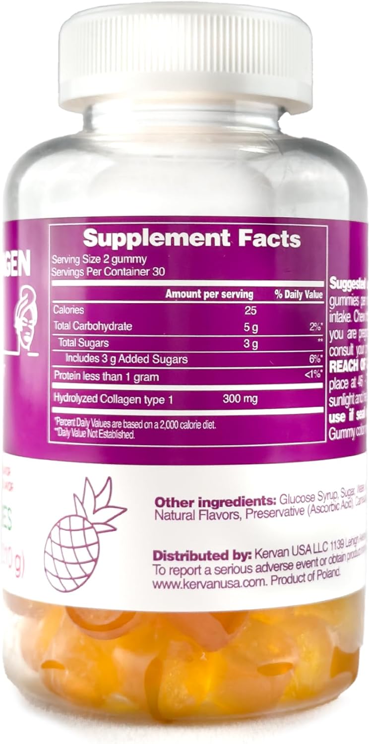 Type 1 Hydrolyzed Collagen Gummies for Adults - Gluten Free & Halal - Skin, Hair, Nails Booster - 60 Gummies