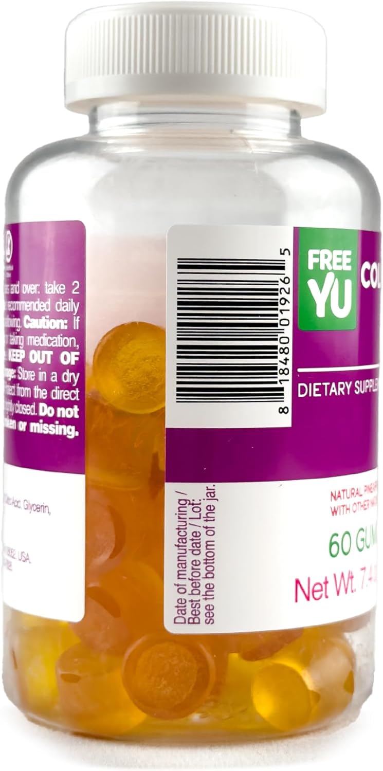 Type 1 Hydrolyzed Collagen Gummies for Adults - Gluten Free & Halal - Skin, Hair, Nails Booster - 60 Gummies