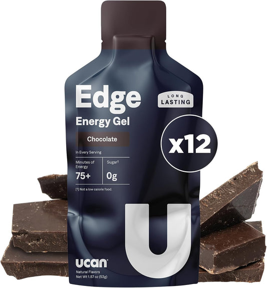 UCAN Edge Chocolate Energy Gel Shots - 12 Packets, 2 Ounce | Sugar-Free, Vegan, Keto-Friendly for Running, Training, Workouts, Cycling, Crossfit