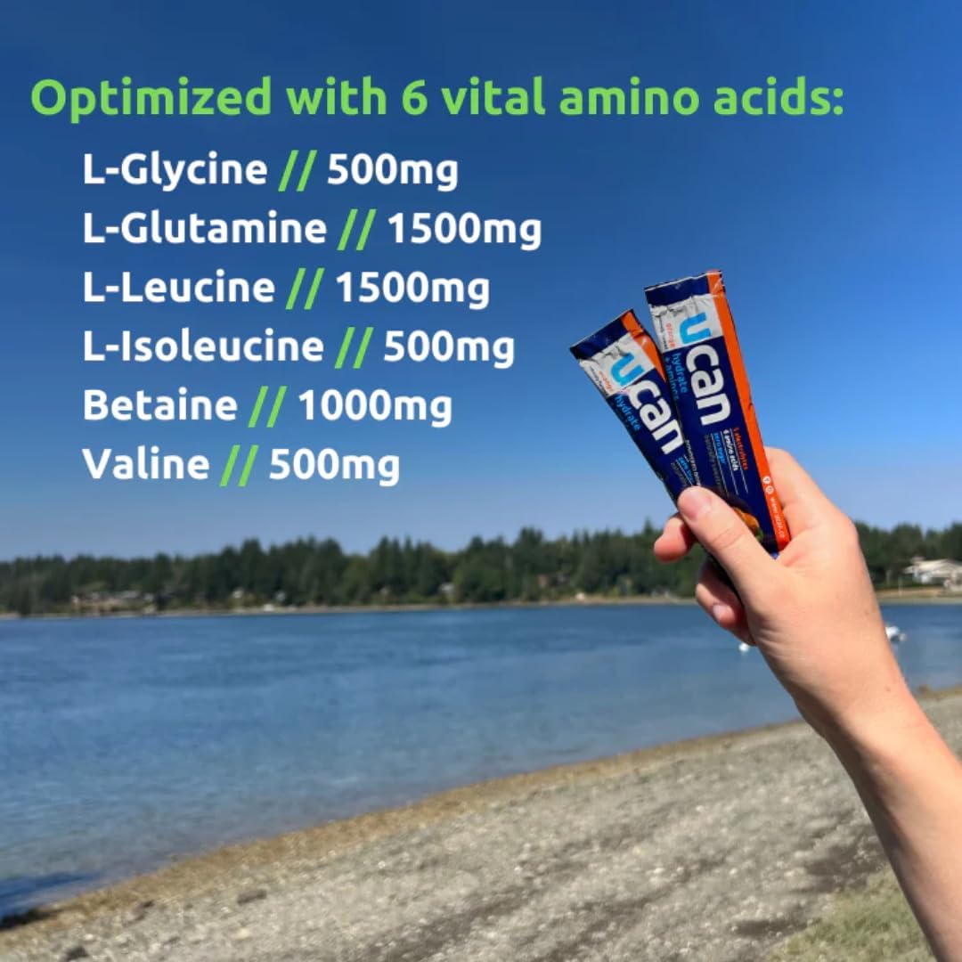 UCAN Hydrate + Aminos Packets, Orange, 10 Count - Keto-Friendly Electrolyte & Muscle Recovery Supplement for Runners & Athletes