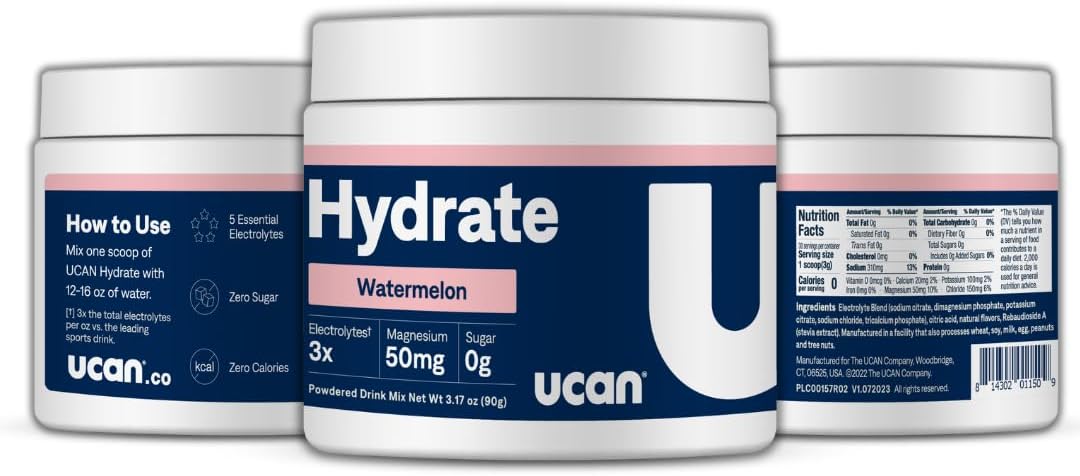 UCAN Hydrate Watermelon Electrolyte Powder - 30 Servings, Sugar-Free, Keto, Vegan, Non-GMO, Gluten-Free for Athletes & Runners