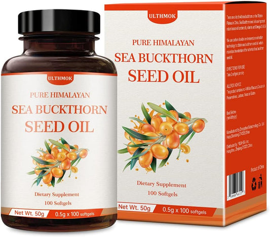 ULTHMOK Premium Sea Buckthorn Seed Oil Softgels - 100% Pure Oil, Non-GMO, Gluten Free - 100 Softgels x 500mg