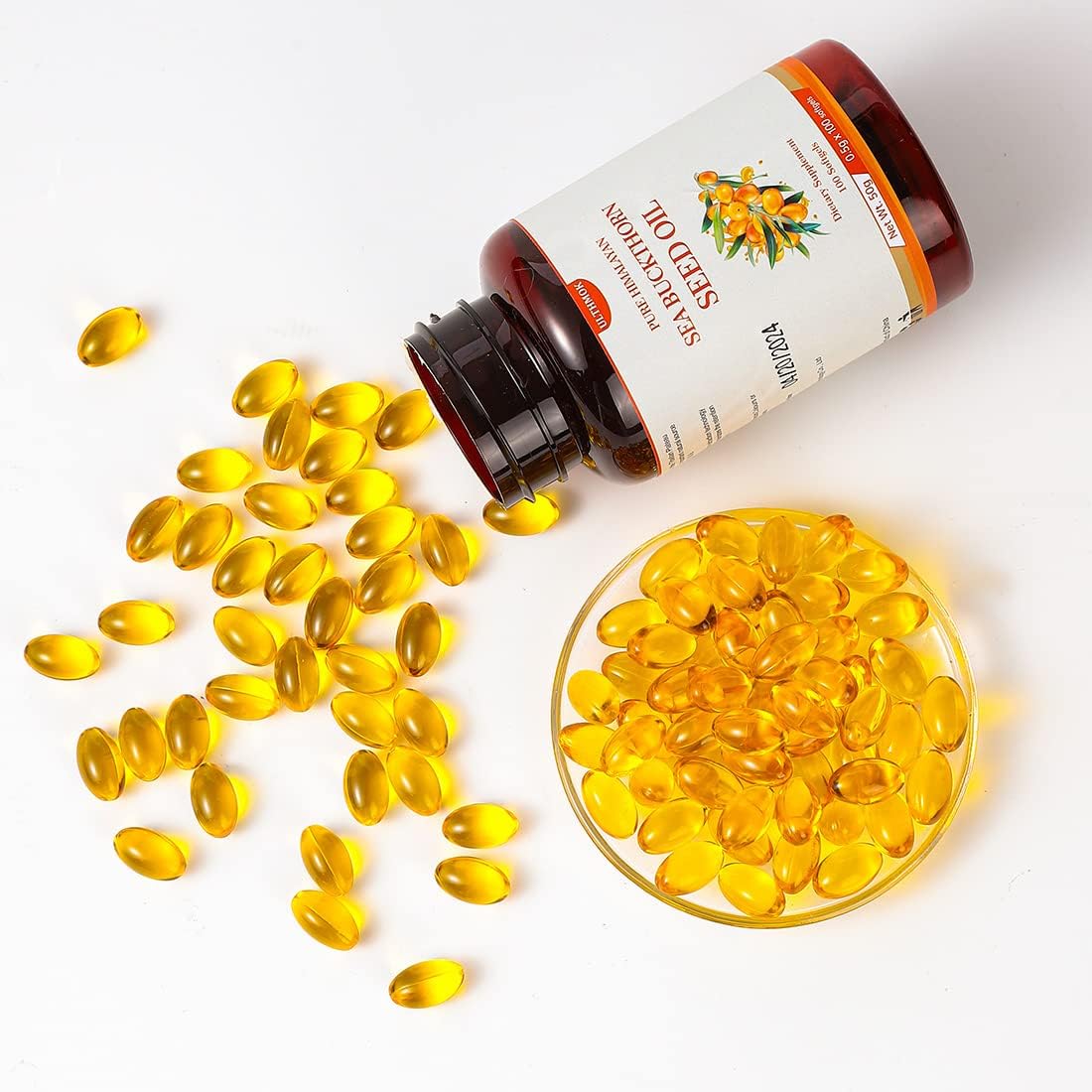 ULTHMOK Premium Sea Buckthorn Seed Oil Softgels - 100% Pure Oil, Non-GMO, Gluten Free - 100 Softgels x 500mg