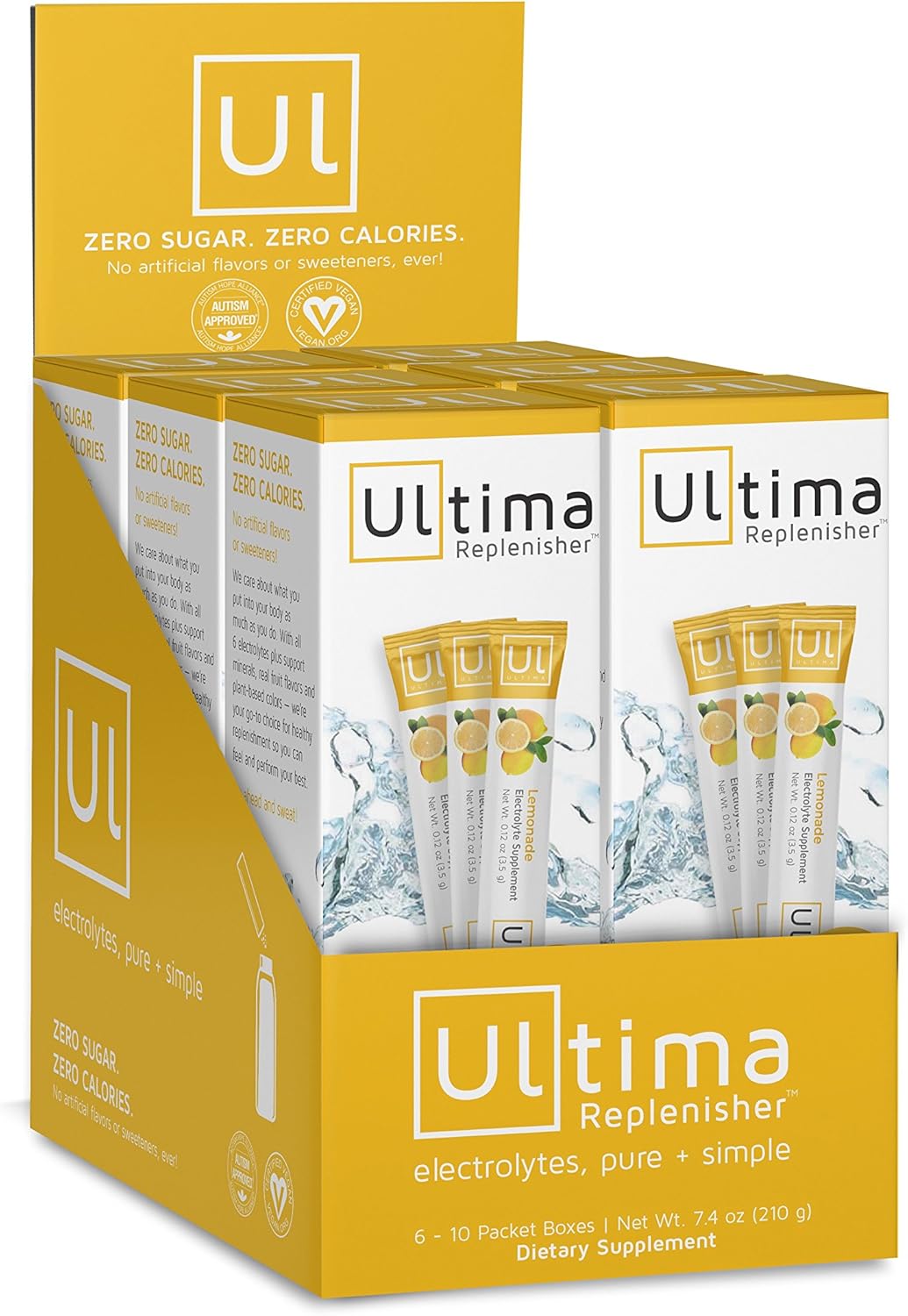 Ultima Replenisher Hydrating Electrolyte Powder Lemonade Stickpacks 60 Count - Natural Hydration Supplement