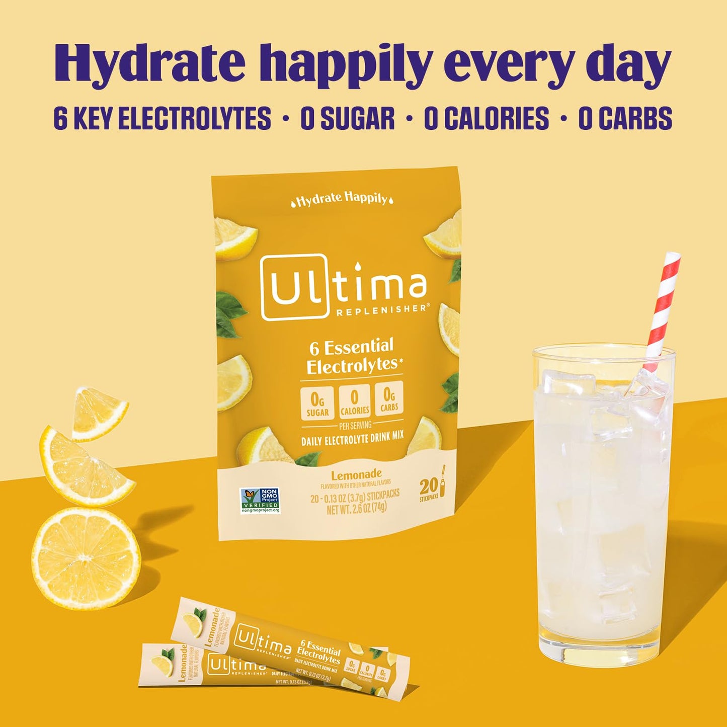Ultima Replenisher Lemonade and Pink Lemonade Electrolyte Powder Drink Mix Bundle - 20 Stickpacks, 6 Electrolytes and Minerals, Keto Friendly, Vegan, Non-GMO, Sugar-Free