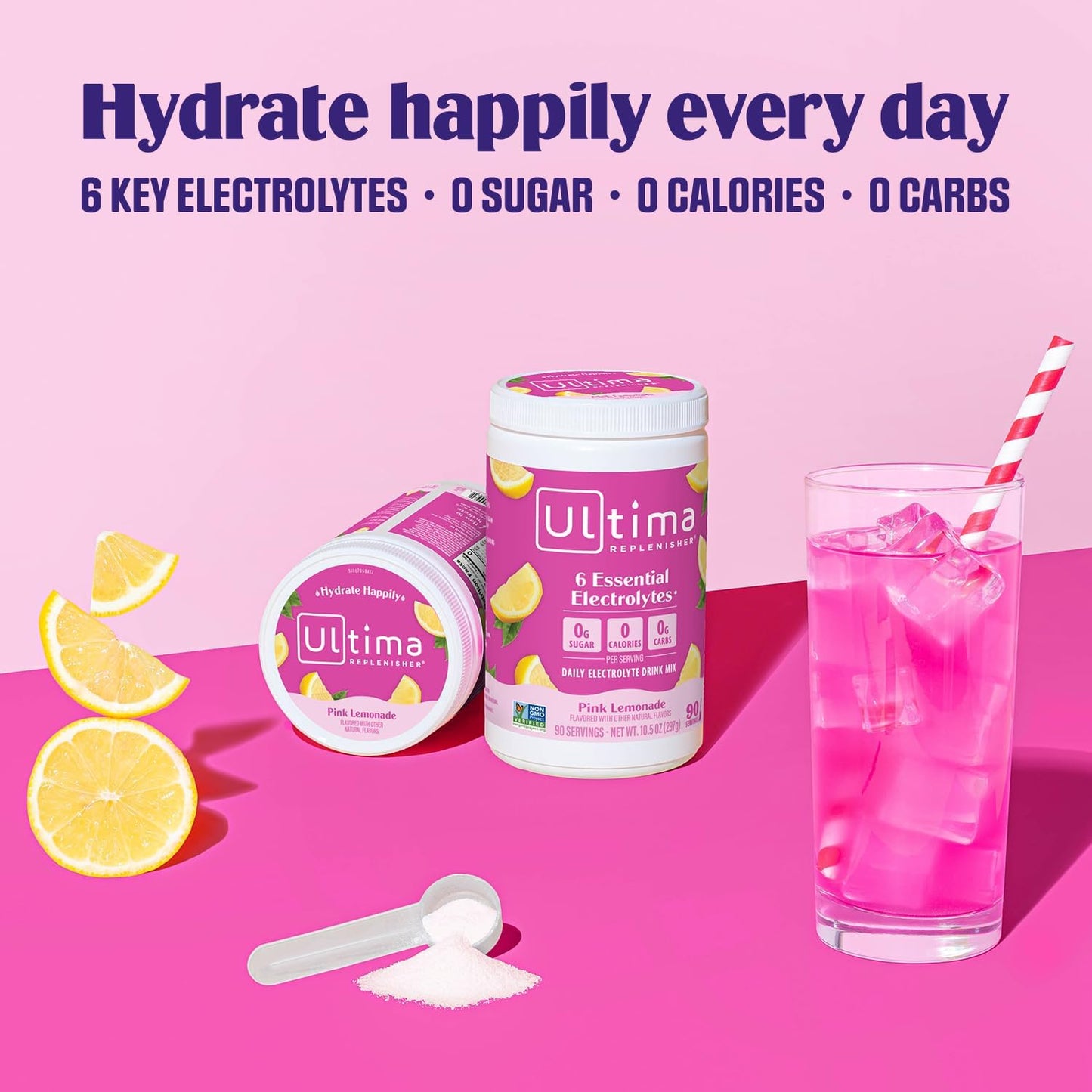 Ultima Replenisher Pink Lemonade Electrolyte Powder Bundle - 90 Servings Canister & 20 Stickpacks - 6 Electrolytes & Minerals - Keto, Vegan, Non-GMO, Sugar-Free