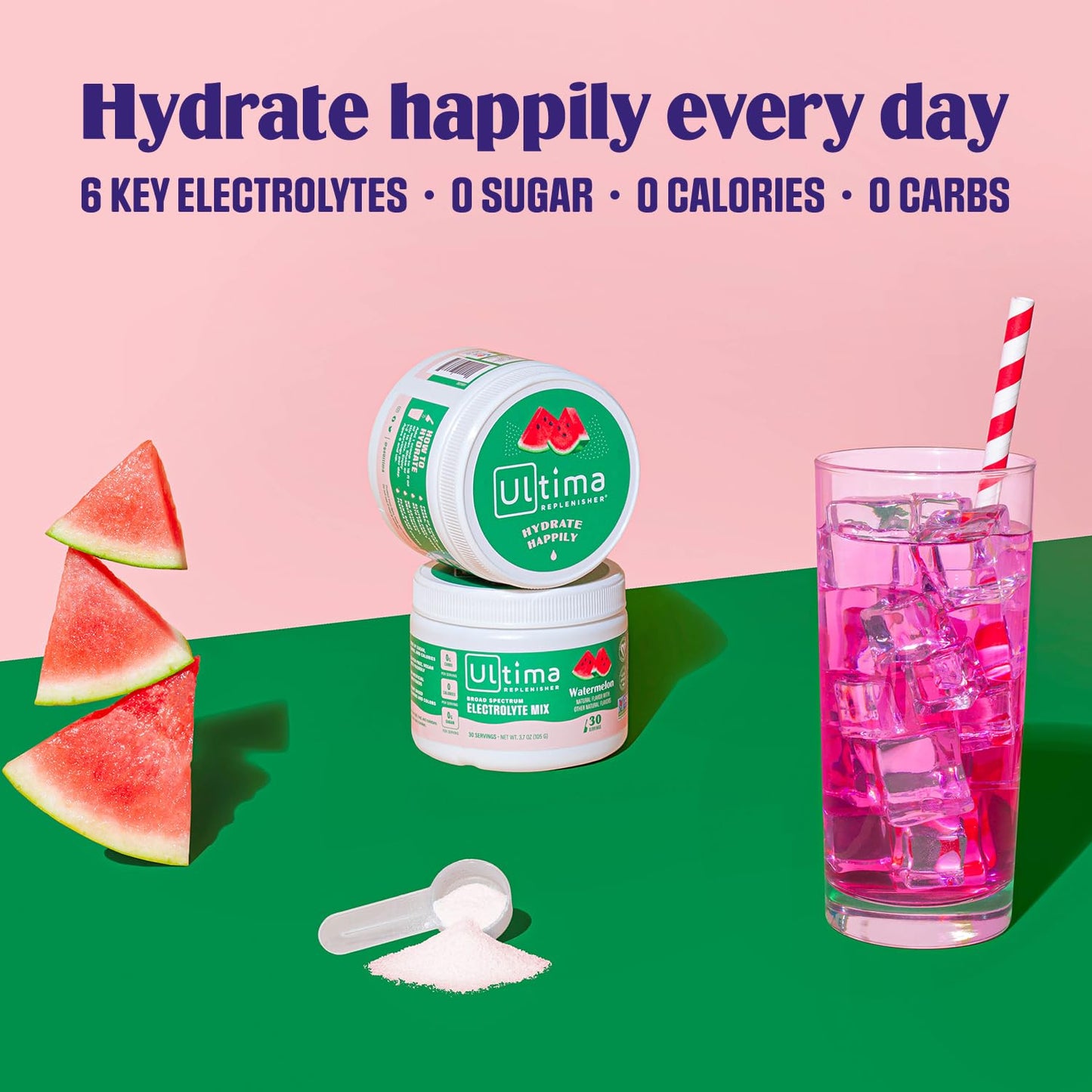 Ultima Replenisher Watermelon Electrolyte Powder Drink Mix Bundle - 30 Servings Canister + 20 Stickpacks - 6 Electrolytes & Minerals - Keto, Vegan, Non-GMO, Sugar-Free