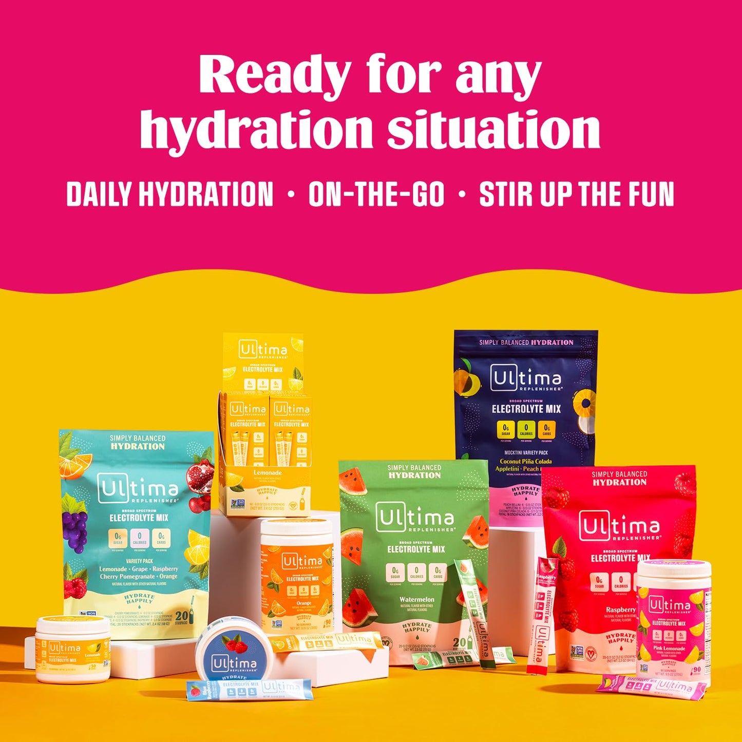 Ultima Replenisher Watermelon Electrolyte Powder Drink Mix Bundle - 30 Servings Canister + 20 Stickpacks - 6 Electrolytes & Minerals - Keto, Vegan, Non-GMO, Sugar-Free