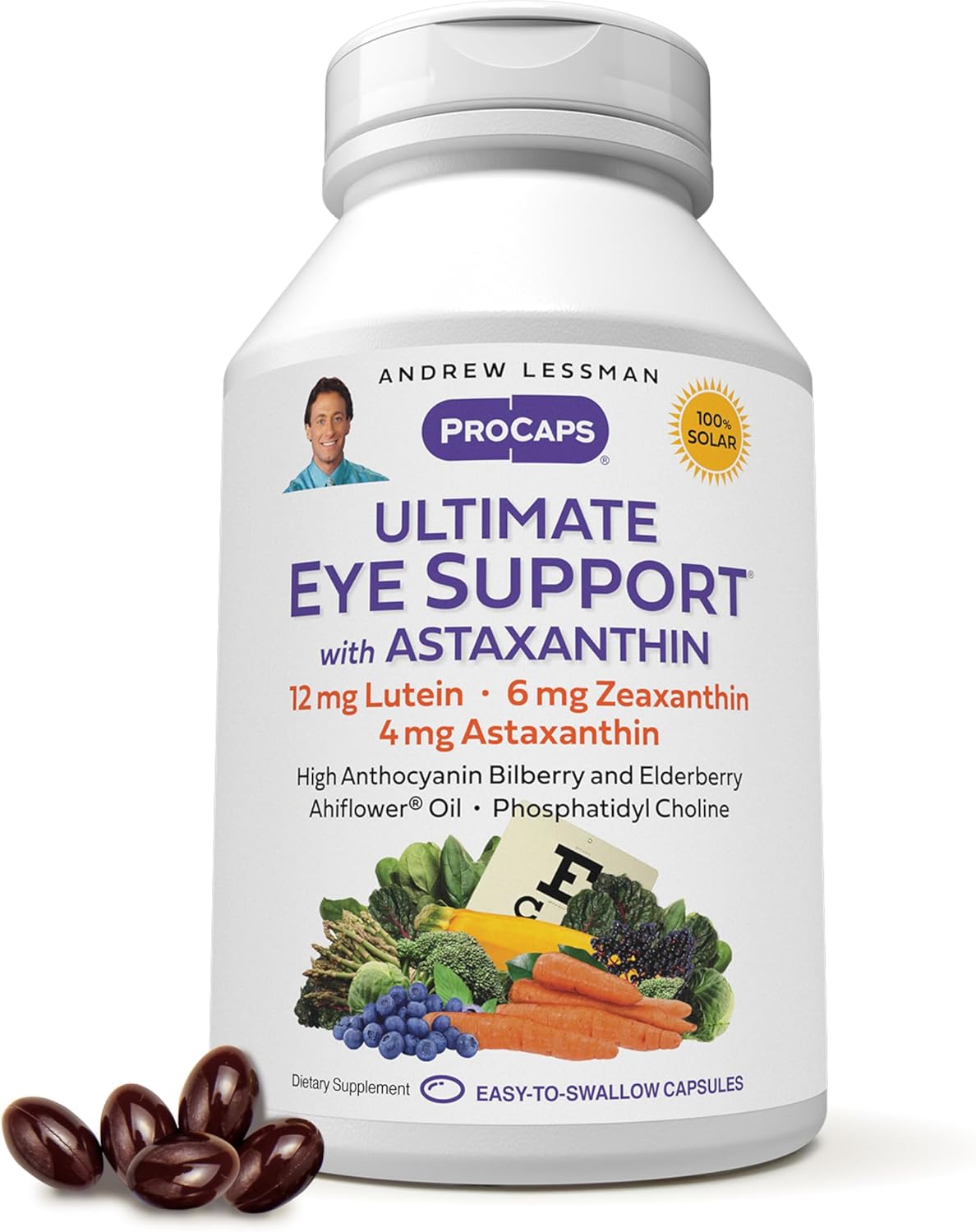 Ultimate Eye Support Softgels with Astaxanthin - 12mg Lutein, 6mg Zeaxanthin, 4mg Astaxanthin, Bilberry. Key Nutrients for Healthy Vision. No Additives.