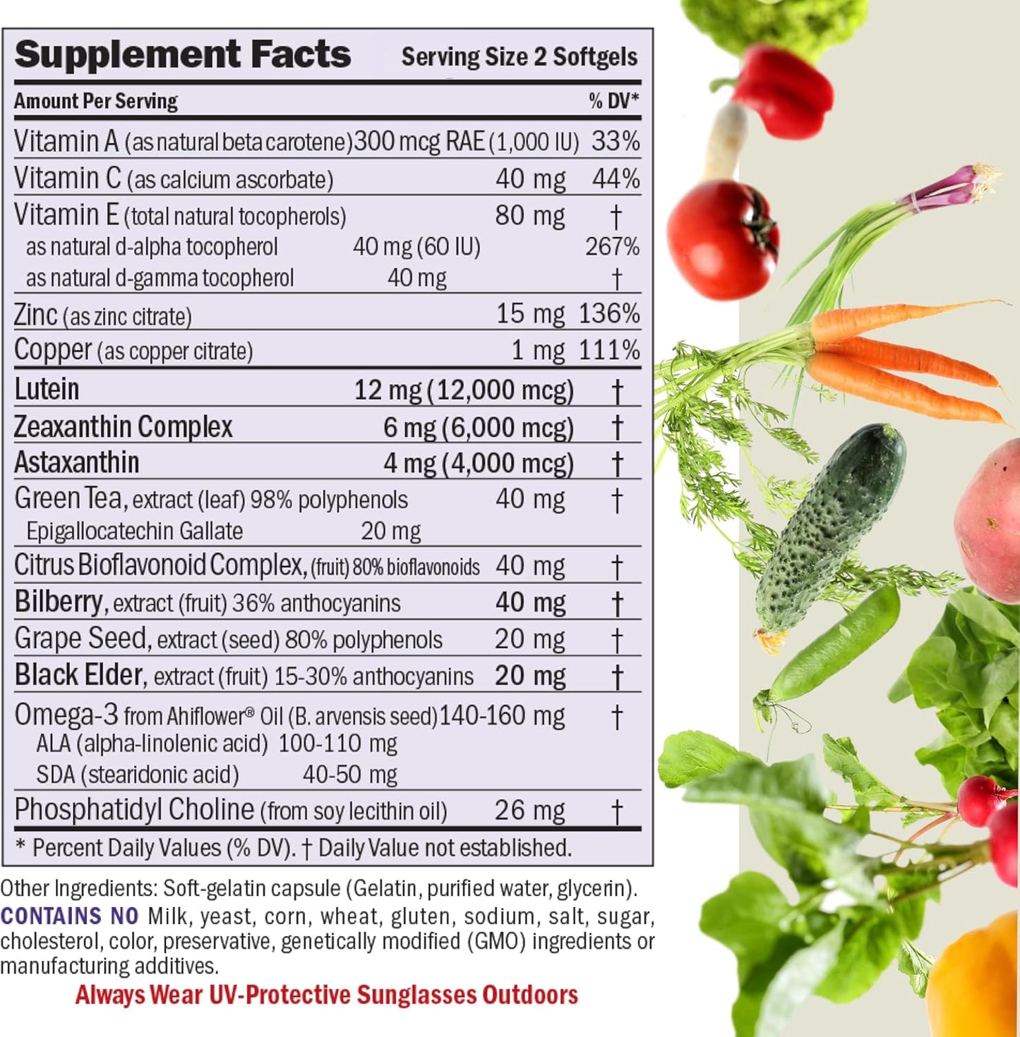 Ultimate Eye Support Softgels with Astaxanthin - 12mg Lutein, 6mg Zeaxanthin, 4mg Astaxanthin, Bilberry. Key Nutrients for Healthy Vision. No Additives.