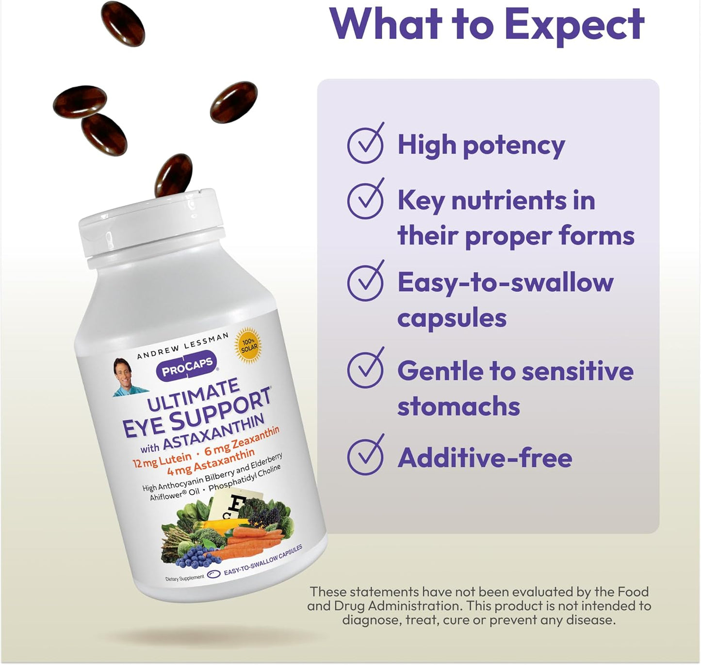 Ultimate Eye Support Softgels with Astaxanthin - 12mg Lutein, 6mg Zeaxanthin, 4mg Astaxanthin, Bilberry. Key Nutrients for Healthy Vision. No Additives.