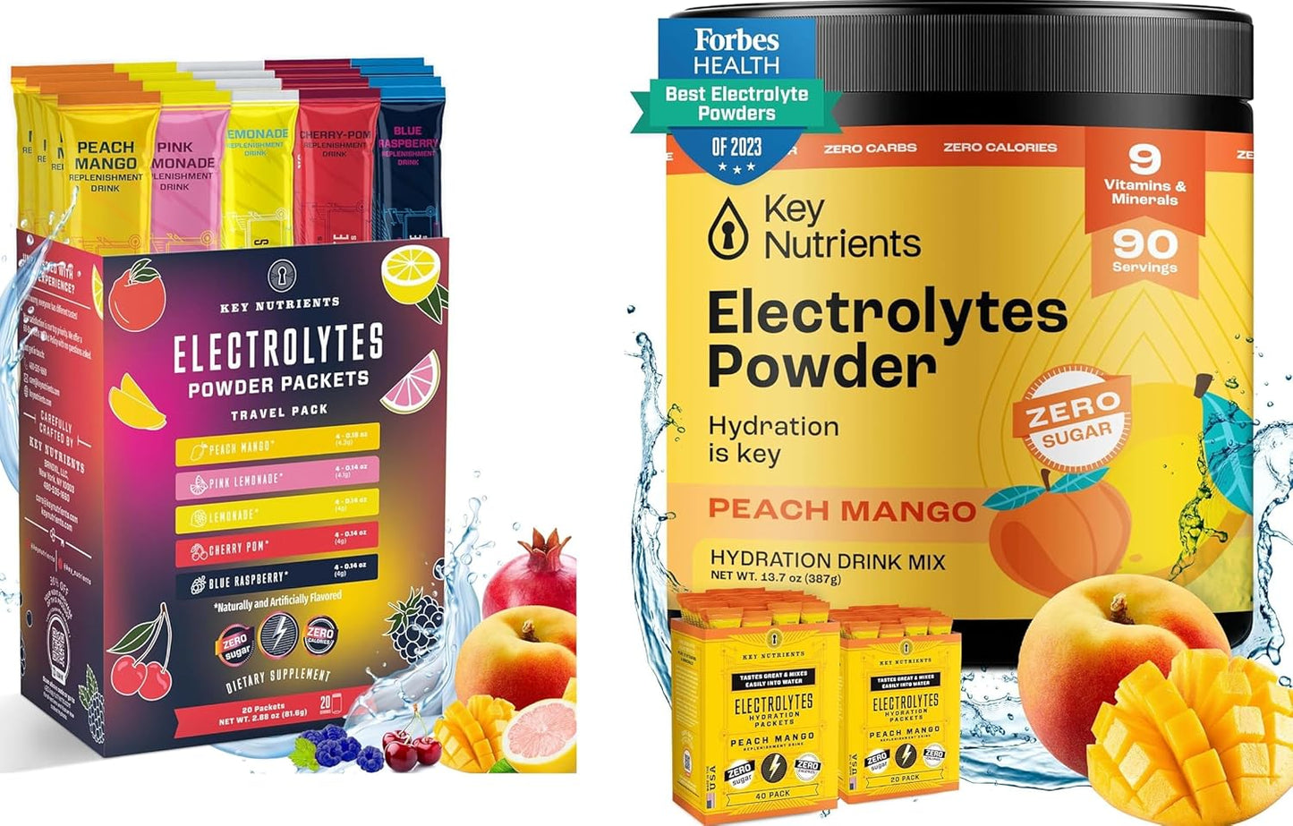 Ultimate Hydration & Multivitamin Duo: 20-Pack Variety with 5 Flavors + 90-Serving Tropical Peach Mango Electrolytes Powder