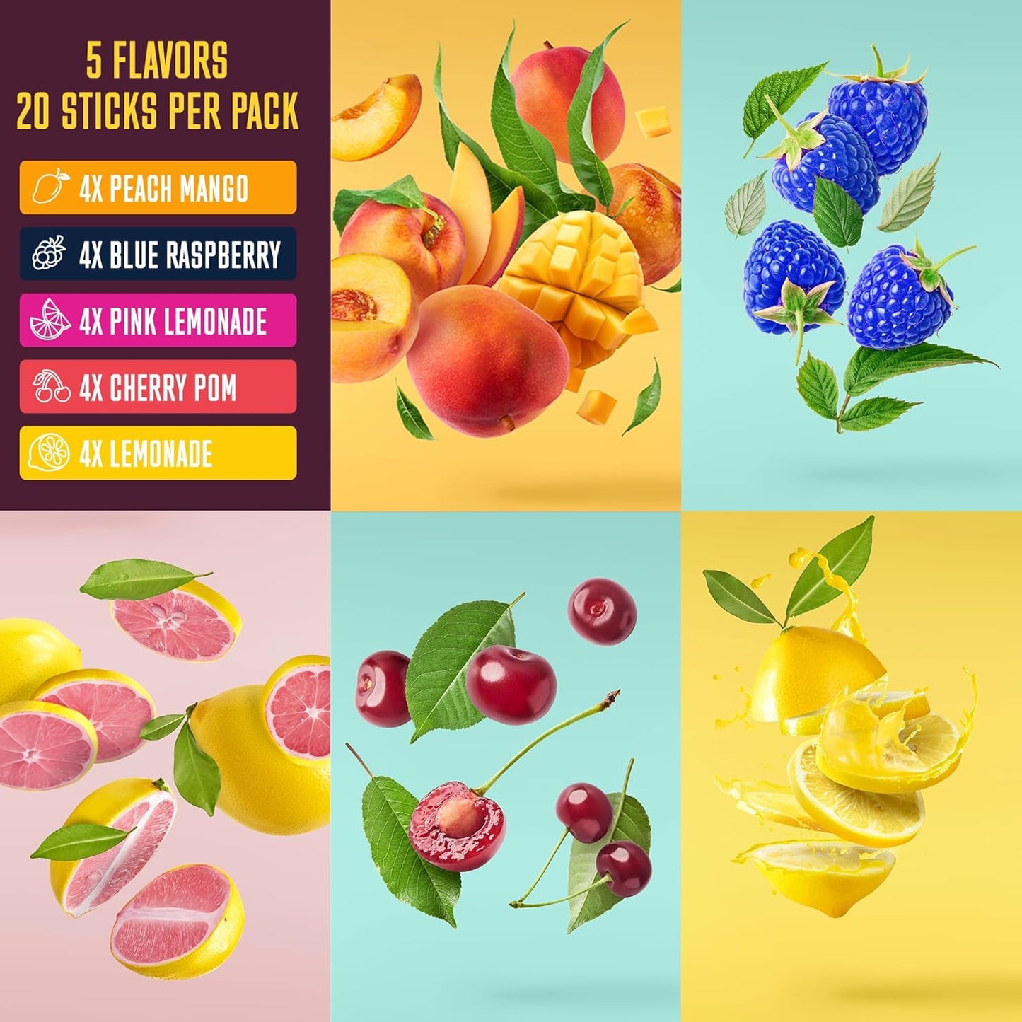 Ultimate Hydration & Multivitamin Duo: 20-Pack Variety with 5 Flavors + 90-Serving Tropical Peach Mango Electrolytes Powder