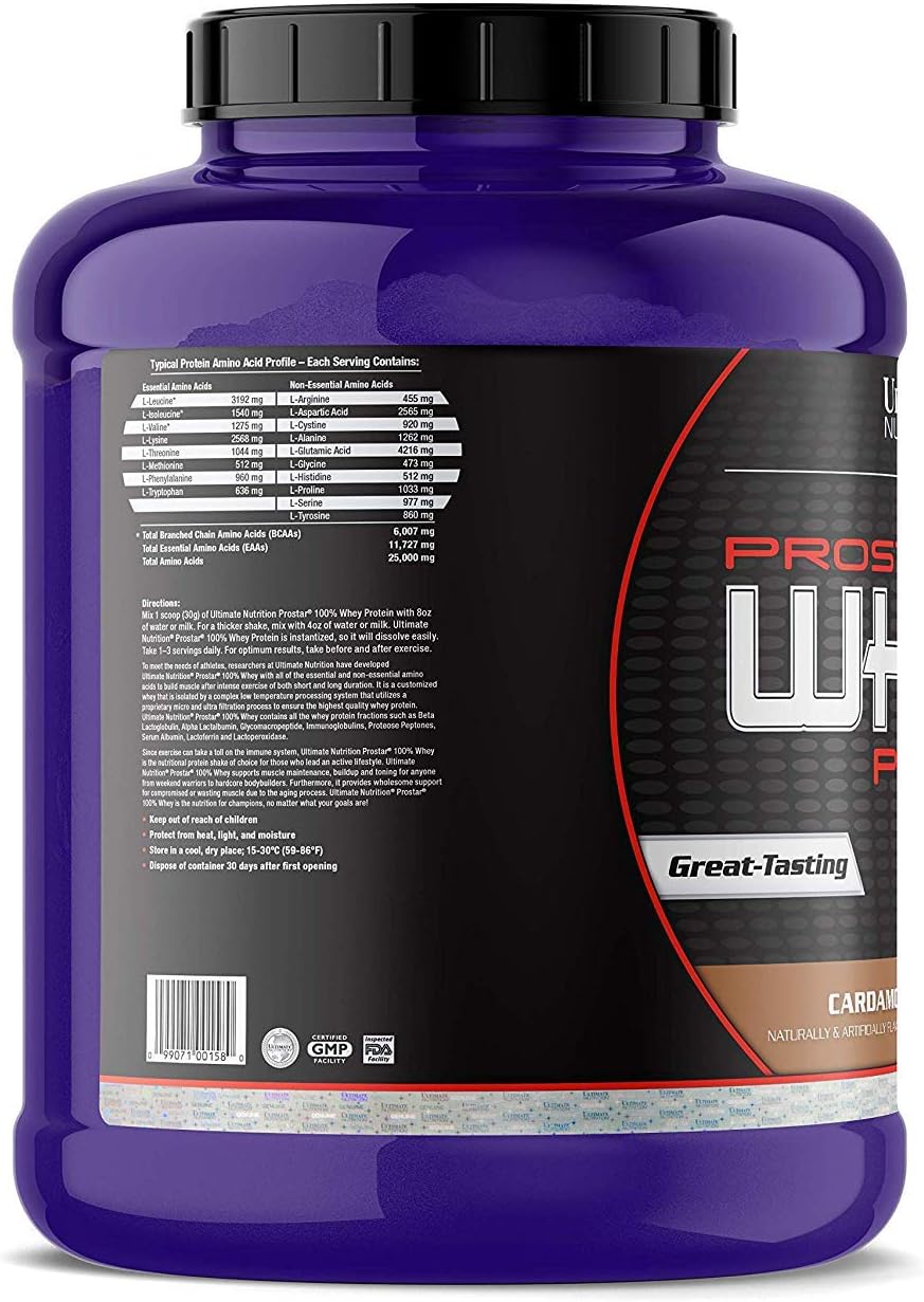 Ultimate Nutrition Prostar Whey Protein Isolate Powder with Cardamom - Ideal for Muscle Gain & Recovery - Keto Friendly Low Carb Shake - 5.28 lbs Tub