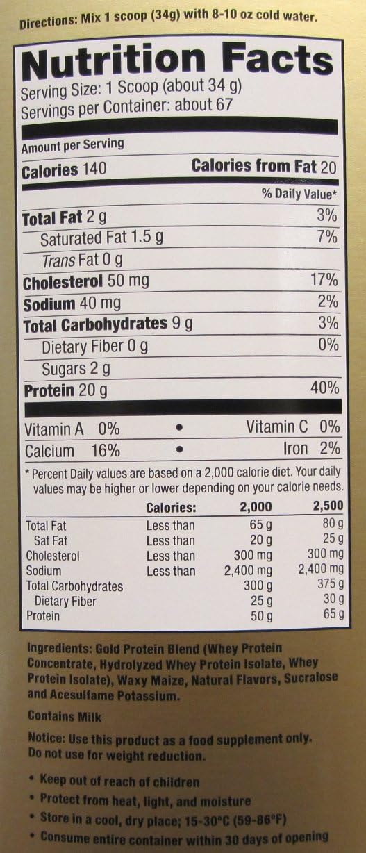 Ultimate Nutrition Whey Gold Protein Powder - 20g Protein, Amino Acids, Muscle Growth & Recovery - 67 Servings, Chocolate Flavor