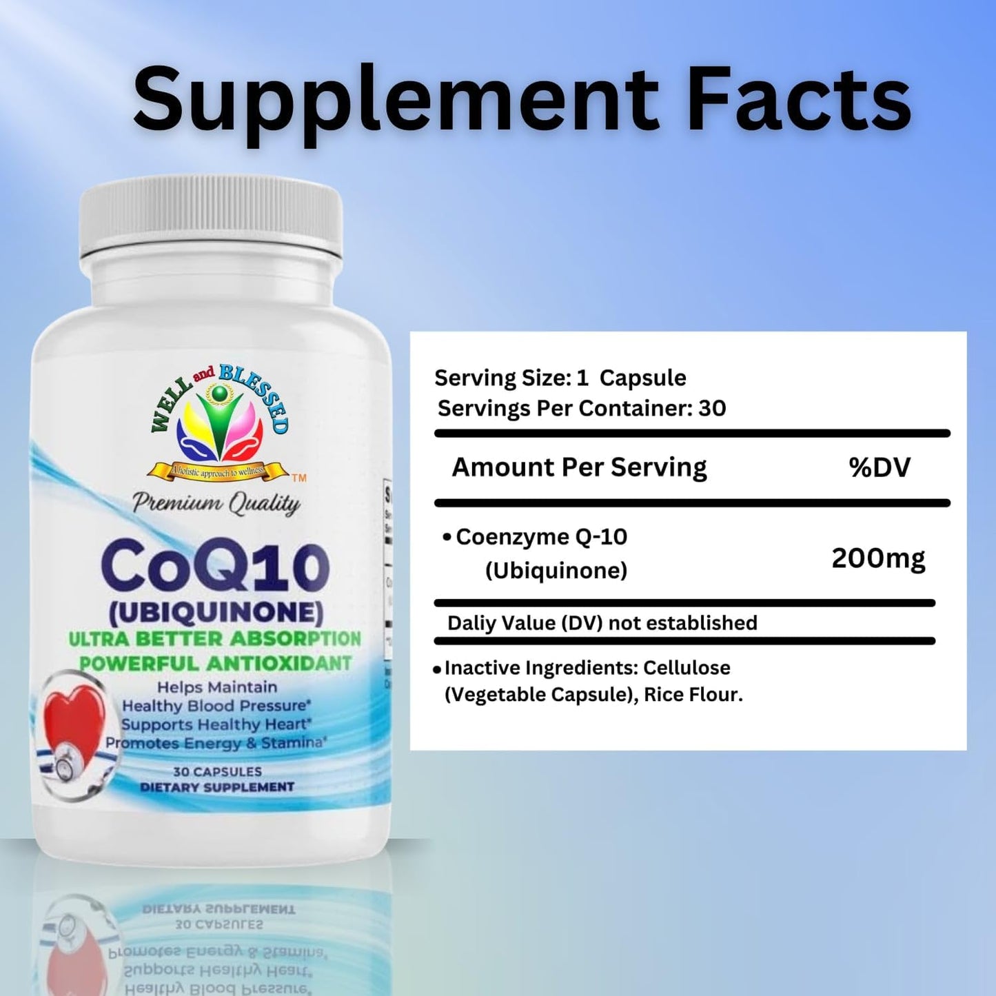 Ultra Absorption CoQ10 Supplement - 30 Capsules for Energy and Stamina - Vegan Formula - No Artificial Additives