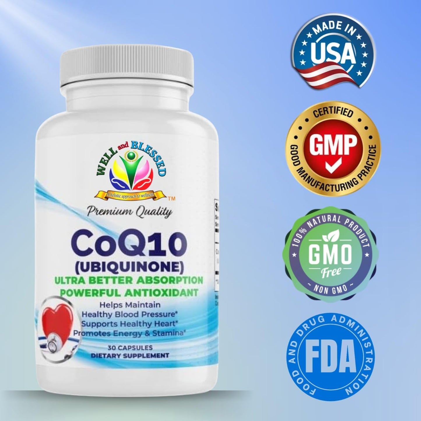 Ultra Absorption CoQ10 Supplement - 30 Capsules for Energy and Stamina - Vegan Formula - No Artificial Additives