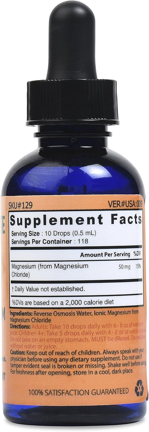 Ultra Concentrated Liquid Ionic Magnesium Supplement - 100 Servings, 10 Drops for 50mg - High Absorption Formula