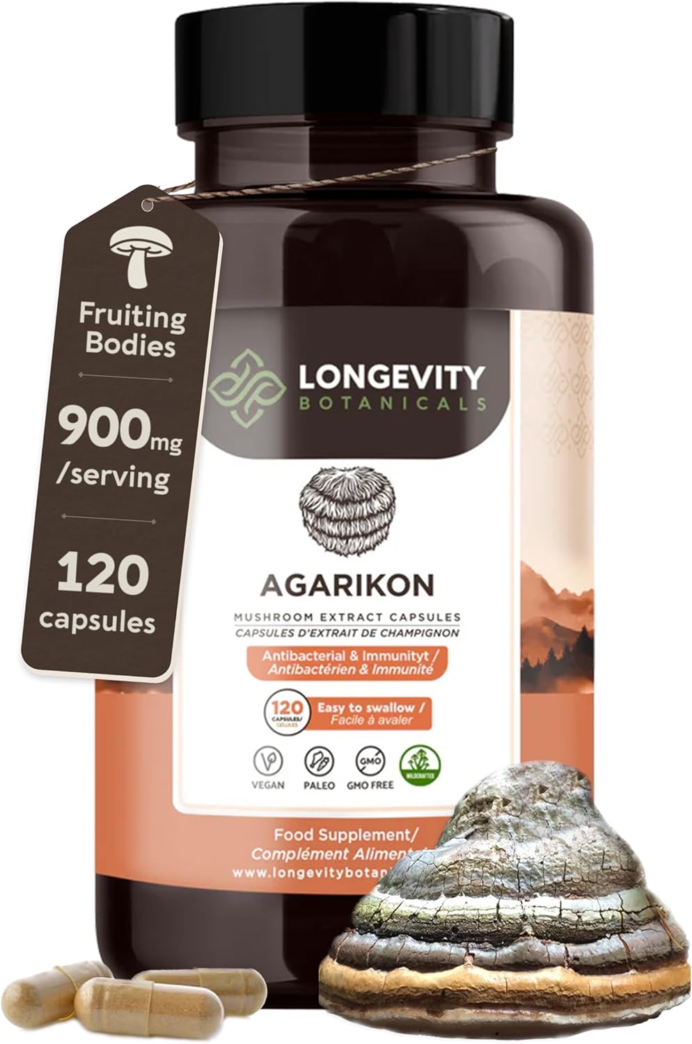 Ultra Concentrated Wildcrafted Agarikon Mushroom Capsules for Immune Support - 100% Fruiting Body Supplement - 120 Capsules