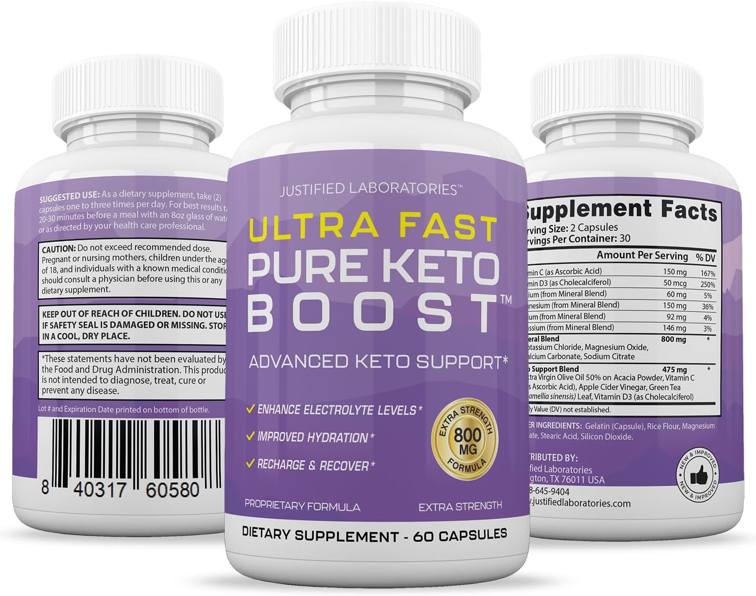 Ultra Fast Pure Keto Boost Pills 1275MG with Apple Cider Vinegar, Olive Oil, Green Tea - 60 Capsules