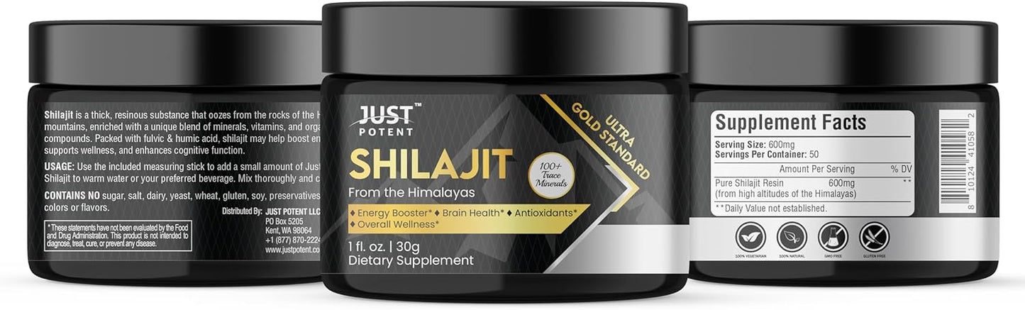 Ultra Gold Standard Shilajit Resin Supplement - 100+ Trace Minerals, 600mg Per Serving, Fulvic & Humic Acids - Boost Brain Health, Energy, Antioxidant Benefits, Overall Wellness - 50 Servings