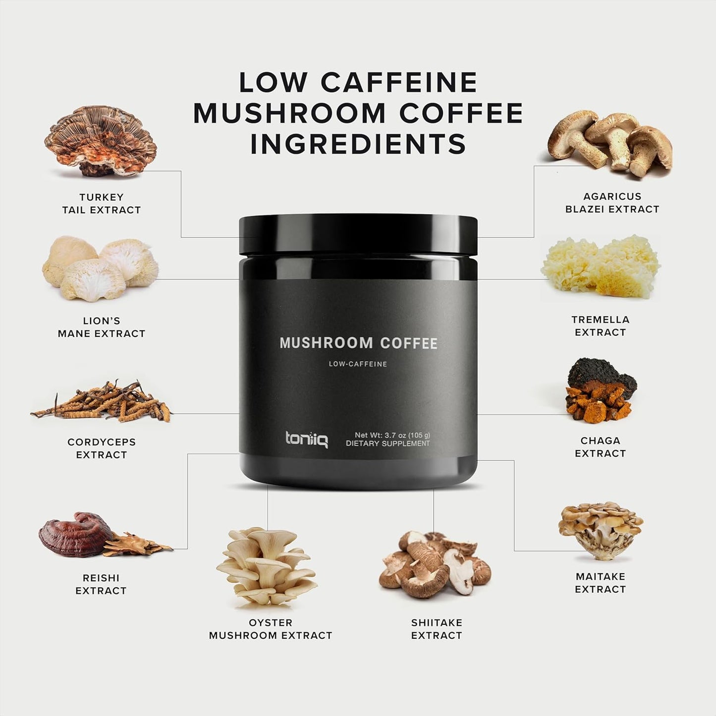 Ultra High Potency 10:1 Concentrated Mushroom Coffee with Low Caffeine - Colombian Sourced Beans, 10 Mushroom Blend, Lion's Mane & Cordyceps