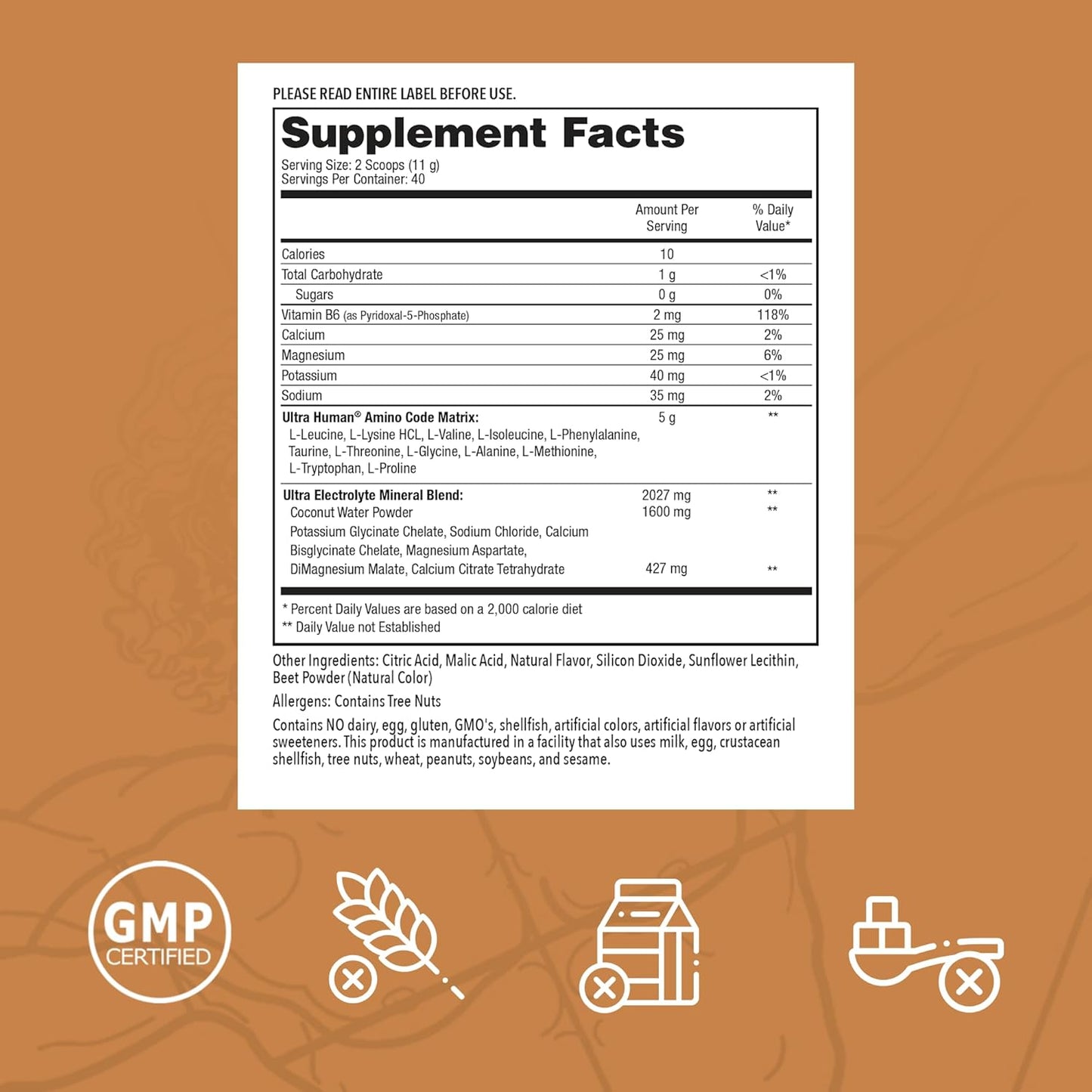 Ultra Human Amino Code: Fast Hydration Workout Recovery Drink - Sour Candy Flavor, Clean Formula with Essential Amino Acids, BCAAs, and Coconut Water Electrolytes - 40 Servings
