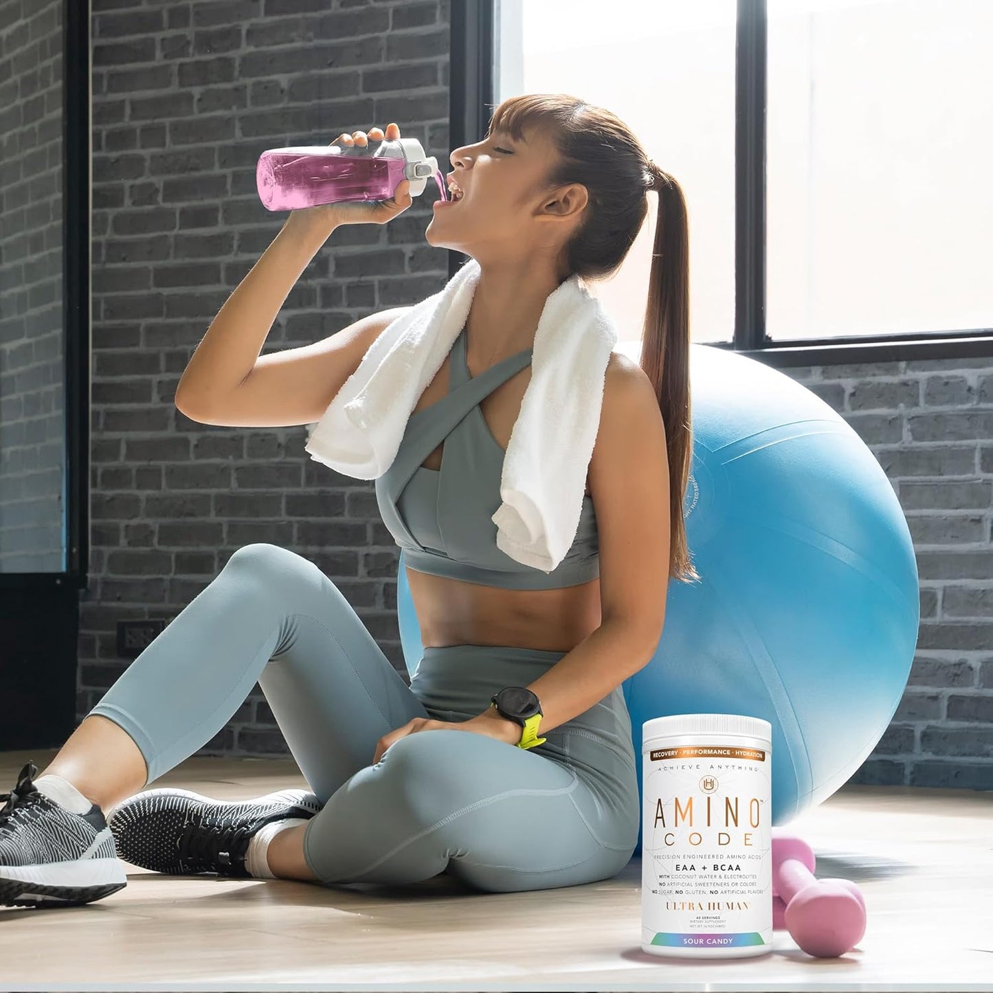 Ultra Human Amino Code: Fast Hydration Workout Recovery Drink - Sour Candy Flavor, Clean Formula with Essential Amino Acids, BCAAs, and Coconut Water Electrolytes - 40 Servings