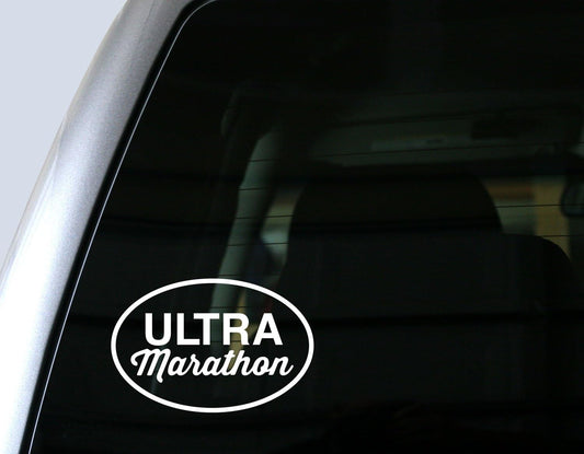 Ultra Marathon Runner Vinyl Decal - Salt City Graphics Endurance Race Sticker for Car, Truck, Bumper - Distance Running Gift (5" White)