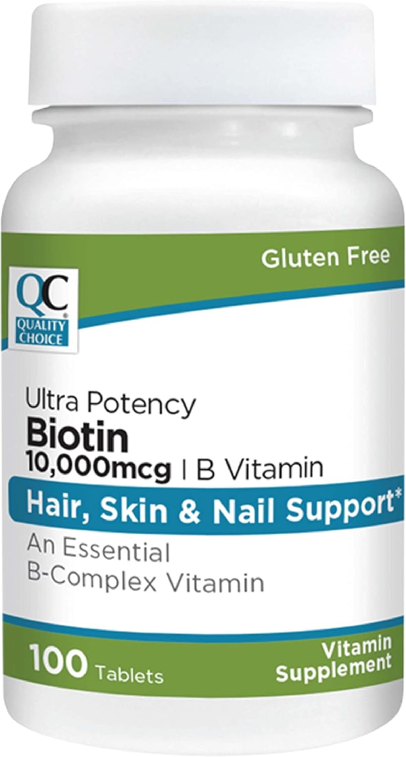Ultra Potency Biotin 10,000 mcg Tablets - 100 Count for Nail, Skin, & Hair Support by Quality Choice