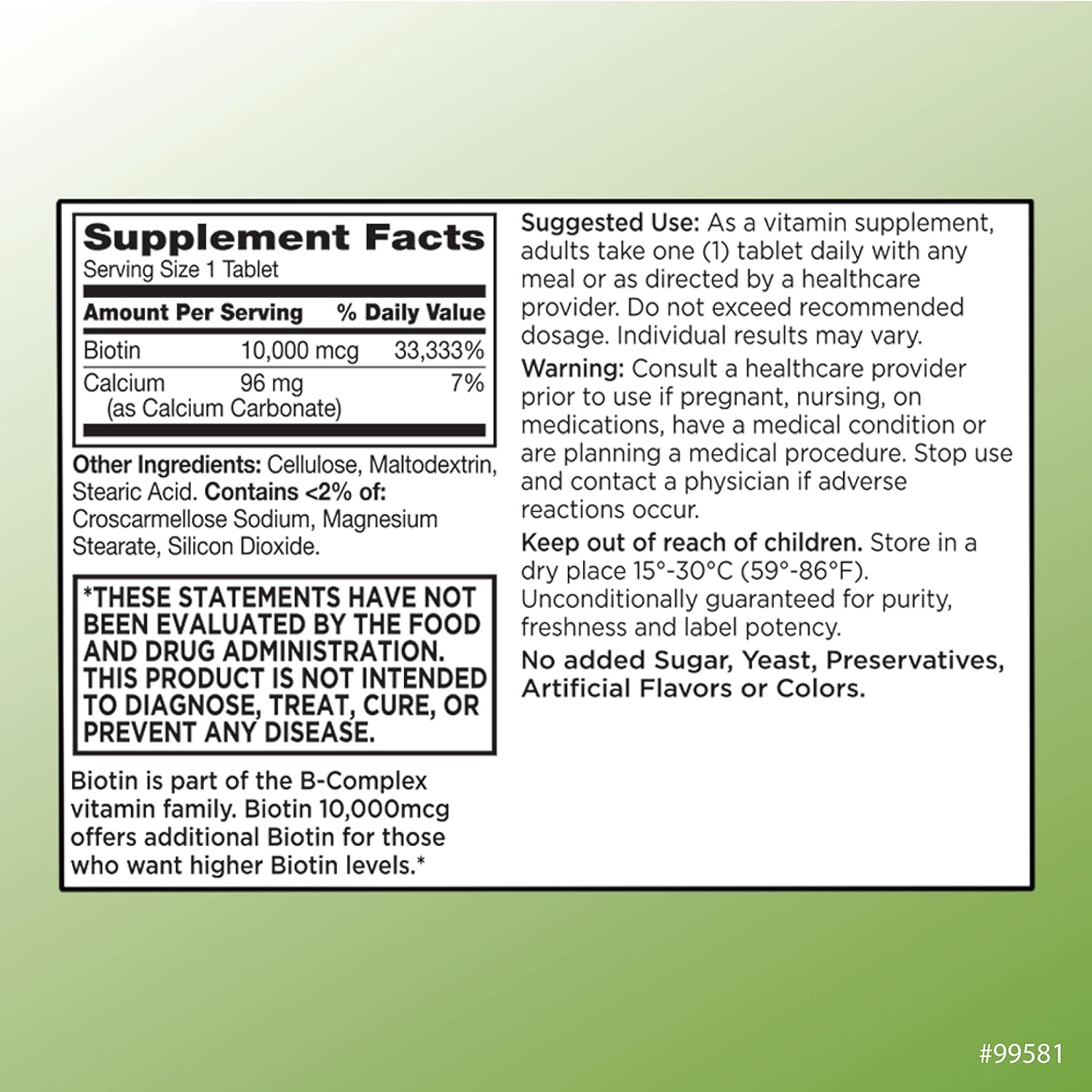 Ultra Potency Biotin 10,000 mcg Tablets - 100 Count for Nail, Skin, & Hair Support by Quality Choice