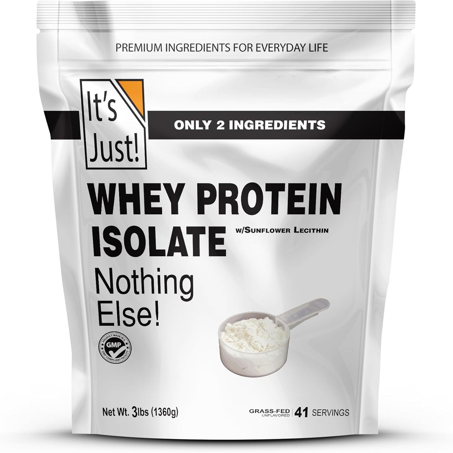 Ultra Premium Grass-Fed Whey Protein Isolate, Unflavored, 90% Protein, USA-Made, rBGH/RBST-Free, 3lb - Low Carb, No Added Sugar